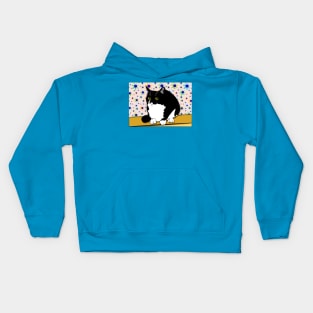 Cute Tuxedo Fatty Cat Sitting on the Bench  copyright TeAnne Kids Hoodie